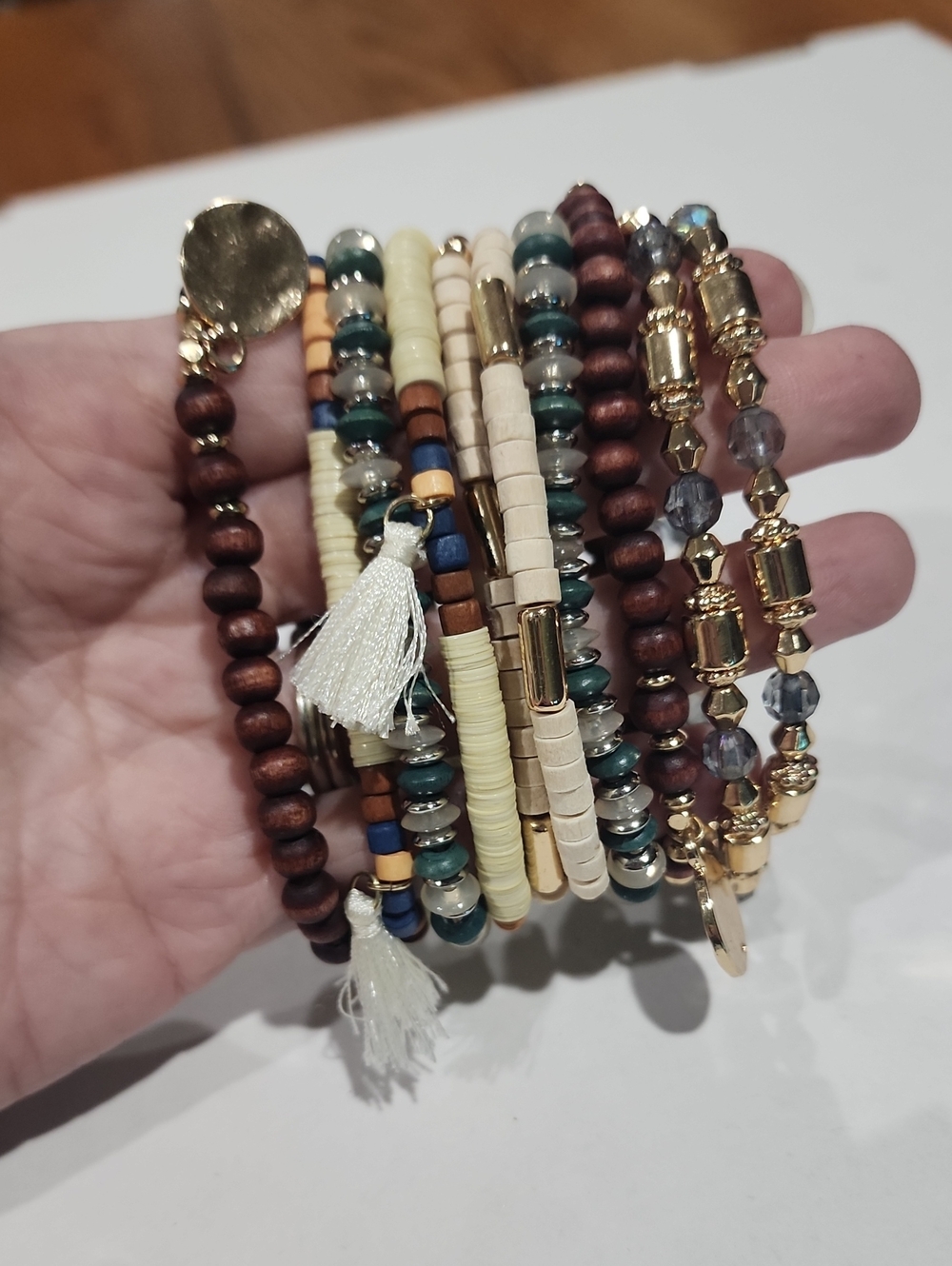 Maurices Brown, Cream & Gold Layered Beaded Bracelet Set